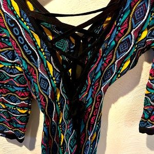 Women medium multi color lace back dress